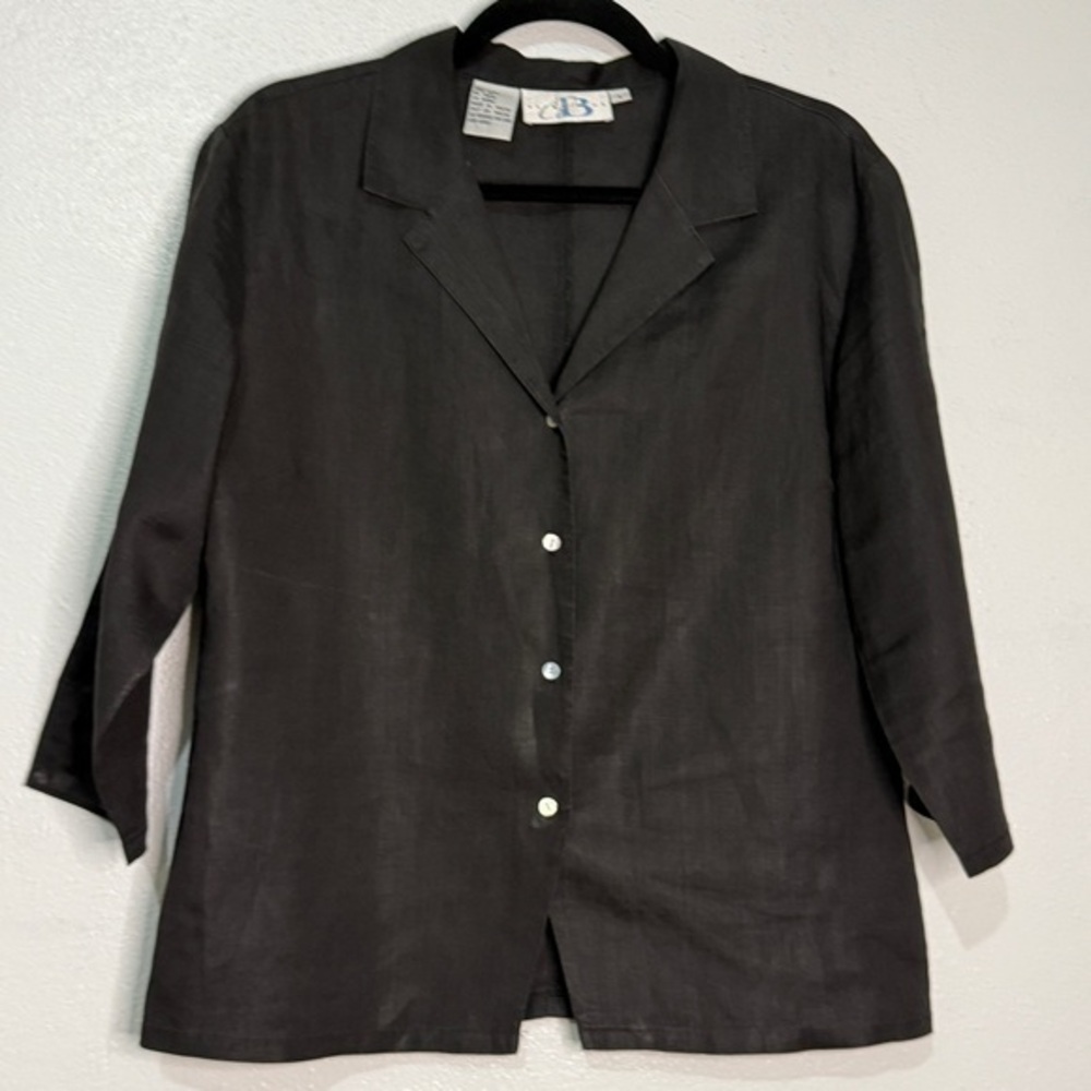 Alice Blue Black Linen Button-Up Jacket. Lightweight.Three quarter sleeves. L.